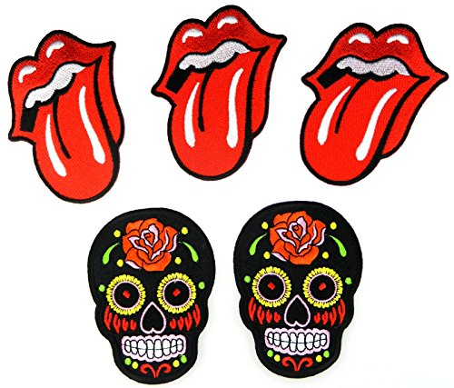 i-Patch - Patches - 0098 - Totenkopf - Schwarz - Mund - Zunge - Rot - Rose - Aufnäher - Sticker - Badges - Flicken - Bügelbild - Aufbügler - Iron-on - Applikation - Zum aufbügeln - Skelett