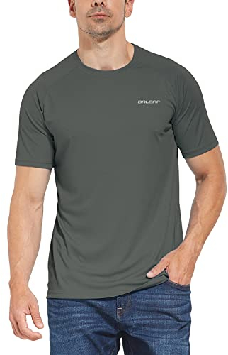baleaf UV Schutz Shirt Rashguard Herren Kurzarm UPF 50+ T-Shirt Laufshirt Schwimmshirt Funktionsshirt Atmungsaktiv Schnelltrocknend Sonnenschutz für Outdoor Schwimmen Angeln Radfahren Dunkelgrau L