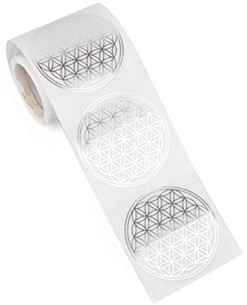 ewtshop® Blume des Lebens Aufkleber, Silber, 50 Stück, in praktischer Spenderbox
