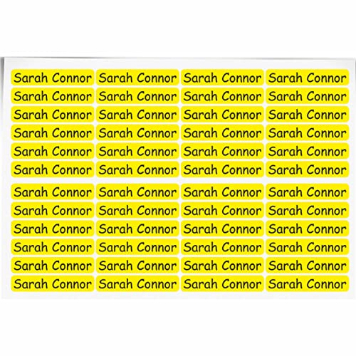Indigos UG - Namensaufkleber Kinder Schule - 300 Sticker 36x7 mm - gelb - personalisiert mit Wunschname - Etiketten für Schulheft, Schultüte, Federmappe, Stifte, Kindergarten