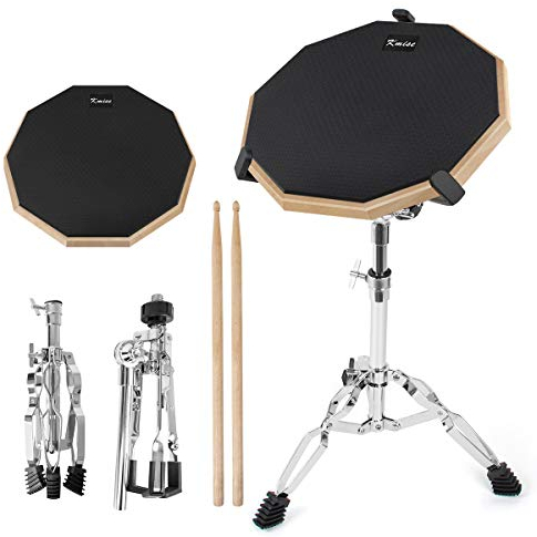 Kmise Kit d'entraînement à la batterie avec support de caisse claire et baguettes 30,5 cm muet double face silencieuse avec support et baguettes