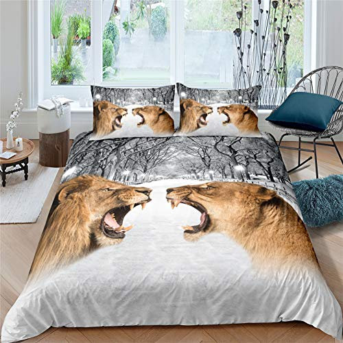 AYMAING Kids süßes Bettwäsche-Set Zoo-Tiere 135 x 200 cm 50 x 75 cm, Jungen & Mädchen, Mikrofaser mit Reißverschluss, unsere Baby-Kinder-Bettwäsche mit Tiere, Safari-Motiv, Löwe