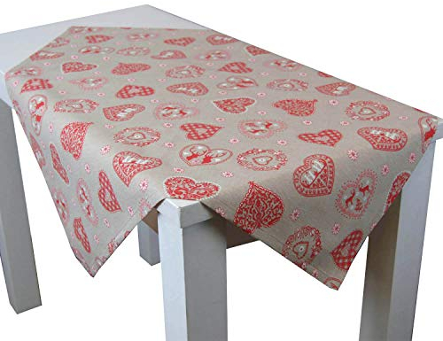 beties Alpen Hütte XL Mitteldecke ca. 110x110 cm Tischdecke Baumwolle Tischtuch Tischwäsche Landhaus-Stil in beige-rot