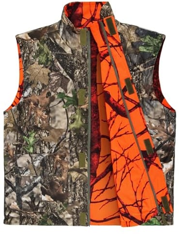 GUGULUZA Herren Jagd Weste Weich Protector Warnweste Angelweste Reversibel Orange + Camouflage
