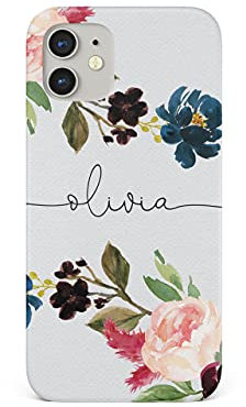 Tirita Personalised Initials Custom Hard Phone Case Compatible with iPhone 12 Mini PRINTED GLITTER, NOT REAL GLITTER Floral Flowers Spring Branches
