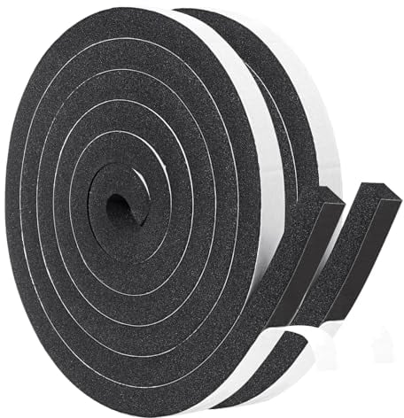 Yotache Dichtungsklebeband 12mm(B) x 12mm(D) mit hoher Dichte, Türdichtung Fenste super klebrig Schaumstoff Klebeband für Stoßschutz Klimaanlage Flammhemmendes Dichtungsband (2 Rollen je 2m lang)