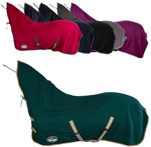 Marengos - Abschwitzdecke Economic mit Halsteil – Tannengrün – 135cm | Pferdedecke mit Kreuzgurt, Metallverschluss, Schweifkordel – atmungsaktive Fleecedecke – Pferde-Outdoordecke – Zubehör