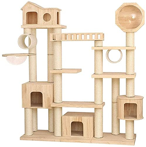 Rascador para Gatos Rascador árbol Poste Rascador Madera Maciza Marco de Escalada para Gatos Grande Poste de Agarre para Gatos Nido de Gato Árbol para Gatos Integrado, casa para Gatos Villa para gat