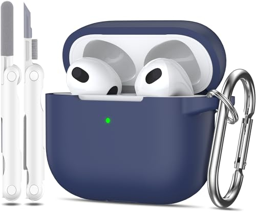 MHYALUDO Kompatibel mit AirPods 3 Generation Hülle 2021, Kompatibel mit AirPods 3 Hülle, weicher Silikonschutz, kompatibel mit AirPods 3-Hülle mit Schlüsselanhänger und Reinigungsset, Mitternachtsblau