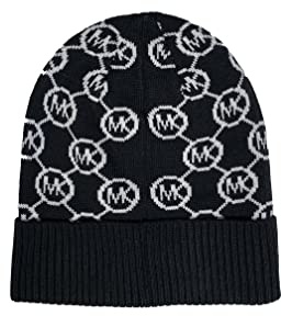 Michael Michael Kors Women`s Jetset Brand Logo Print Cuffed Beanie (Black(537990C-001)/White, One Size)