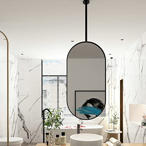 HNYDMF Dekorativer einfacher Spiegel, Decke montiert Hängender Spiegel klar und praktisch, Badezimmerwaschtisch/Make-up Spiegel Decke Schwarzer Rahmen Wandspiegel (Size : 40cmx70cm)