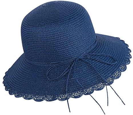 XGOPTS Sonnenhut Stylisch Sommerhut mit Schleife Strohhut Damen Mädchen Strandmütze Elegant Damenhut Faltbar Atmungsaktiv Freizeithut Breite Krempe Strandhut Sonnenschutz Retro Urlaub Strand
