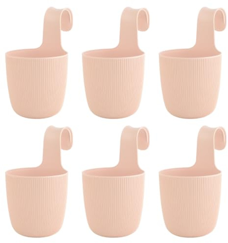 Engelland - 6 x Blumentopf, Balkontopf zum Aufhängen, Apricot, Hängetopf für runde & eckige Balkongeländer, Pflanzkübel, Wasserspeicher, Drainageeinsatz, UV- & Frostbeständig, Ø 15 cm