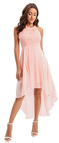Odizli Robe de soirée élégante pour femme - Dos nu - Dentelle - Mousseline de soie - Robe de cocktail, A # rose., L