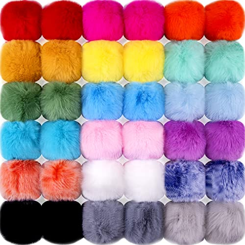 BQTQ 36 Stück Bommel für Mütze, Pompons Kunstfell Fellbommel Kaninchenfell Fellbommel Fellpompon für Tasche Anhängern Schlüsselanhänger Dekoration, 18 Farben