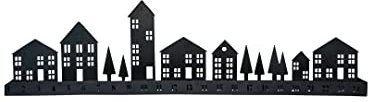 Ivyline Advent Tea Light Centrepiece in Black with Cityscape Scenic Design - Christmas Festive Metal Candle Holder - H20 x W70 x D6 cm