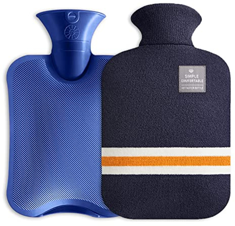 Bouillotte Eau Chaude 2L Sac D'Eau Chaude Thermoplastique Anti-Fuite avec Housse Tricotée Douce Bouillotte avec House Tricotée Idée Cadeau pour Bien S'endormir