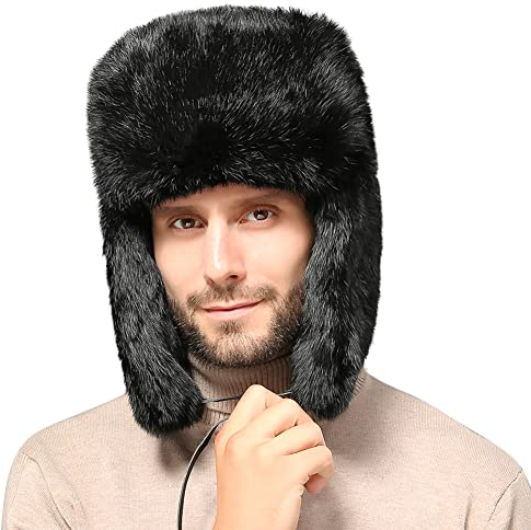 XGOPTS Fliegermütze mit Ohrenklappen Russische Mütze Herren Wintermütze Plüsch Trappermütze Outdoormütze Geeignet für Outdoor-Aktivitäten wie Skifahren Schwarz