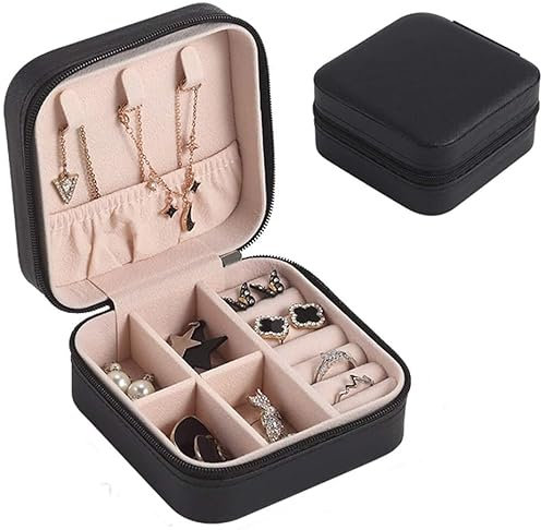 Schmuckkoffer Schmuckkästchen Reise Tragbare Schmuckschatulle PU Leder Schmuck AufbewahrungsboxMultifunktions Ohrring Halskette Platte Schmuck Organizer Schmuckaufbewahrung Schmuckkasten ( Blue : Bron