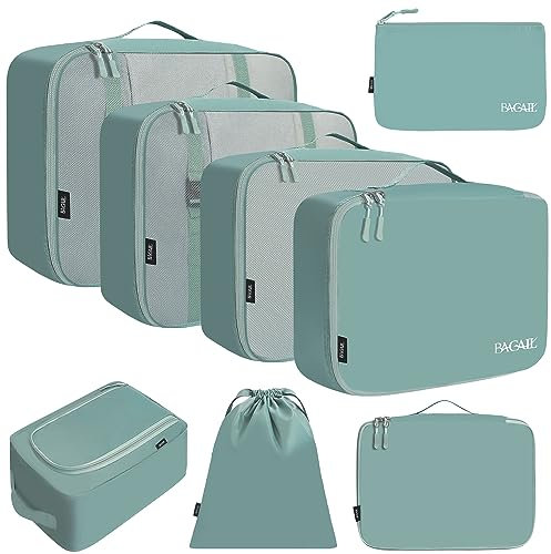 BAGAIL 8 Teilige Packwürfel, Kleidertaschen, Packing Cubes, Verpackungswürfel, Packtaschen Set für Urlaub und Reisen, Kofferorganizer Reise Würfel, Ordnungssystem für Koffer