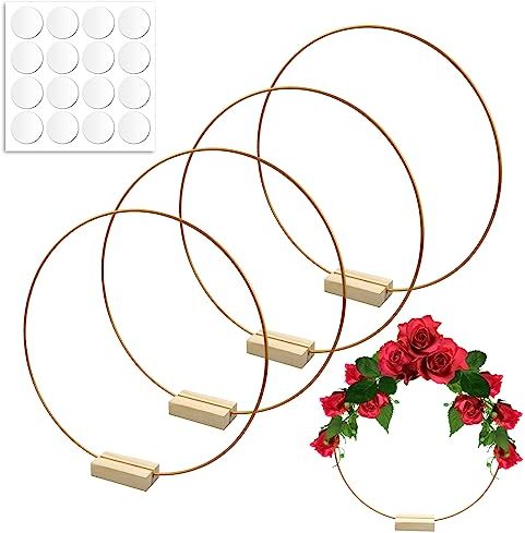Honatrv 4 Stück Metallring, Gold Kranz Ringe,Gold Metallringe zum Basteln,Deko Ringe zum Aufhängen,Hochzeits Tischschmuck und Kranz Hochzeit Dekorationen und DIY Weihnachten Handwerk 30cm