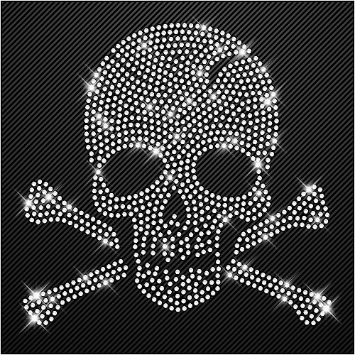 Glitzerdeals Totenkopf mit Knochen Aufbügler für Textilien - Bügelbild Strass auf Transferfolie mit Anleitung Bügelmotiv iron-on-transfer