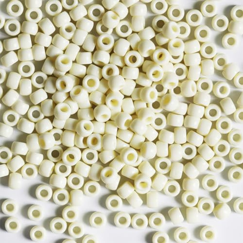 VOOMOLOVE 1000 PCS Cream Coloured 6x9mm Pony Beads for Bracelets, Hair Braids, and Crafts - Plastic Hair Beads (Cream Coloured-1000)