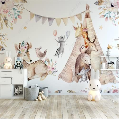 Moderne Einfache Niedliche Tiere Wohnkultur Tapete Kinderzimmer Hintergrund Wandbild Tapete Kinderzimmer 3D Tapeten Wohnkultur Fototapete 3D Effekt Wohnzimmer Schlafzimmer Kinderzimmer-300cm×210cm