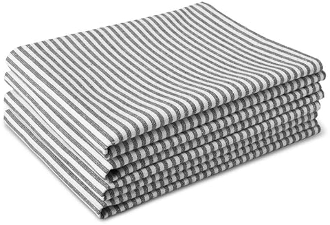 Encasa XO Kitchen Cloth for Cooking | Cotton Hand Towel for Drying Dishes | 70x45 cm Tea Towels | Highly Absorbent for Cleaning & Quick Drying of Plates & Glasses | Ticking Black (Set of 4 Pieces)