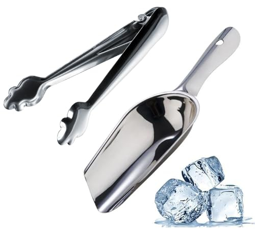 Virsus Set Paletta con Pinza per Ghiaccio in Acciaio Inox 8004/702, Pala da 24 cm e Pinza da 18 cm, set per alimenti con presa ergonomica, per cocktail, Accessori Barman