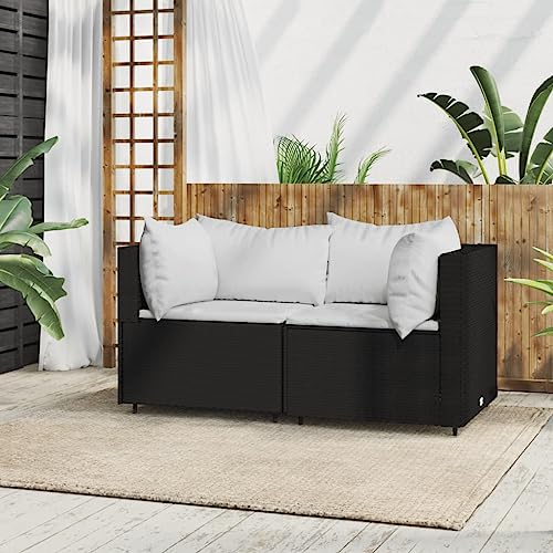 UTSRABFA Sofa Ecksofa Modulares Sofa Chaiselongue Sofa Garten-Ecksofa mit Kissen Schwarz Poly Rattan Geeignet für Café, Wohnzimmer, Gästezimmer, Büro