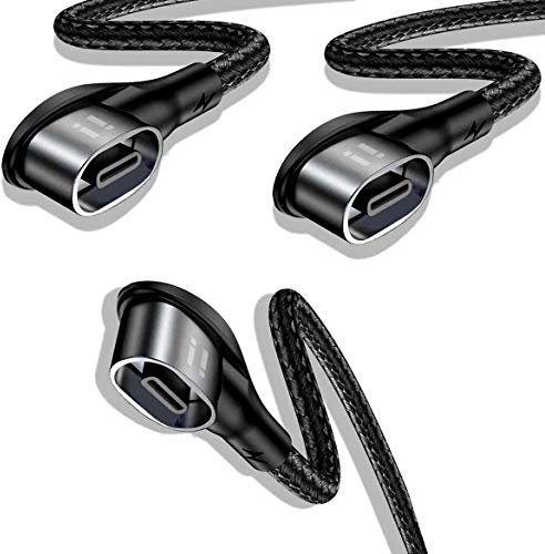 Lot de 3 câbles de charge rapide USB en nylon platine à 90 degrés - 20 cm - 3 câbles coudés sans fiche