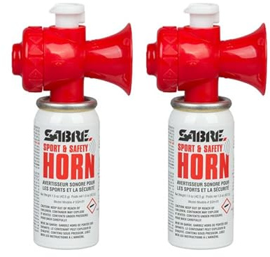 SABRE Sport and Safety Horn, 130 dB Air Horn, 60 ¼ Second or 25 ½ Second Bursts, Audible Up To 1/2-Miles (804-Meters), Perfect for Use at Sporting Events, Boating, Camping, Hiking