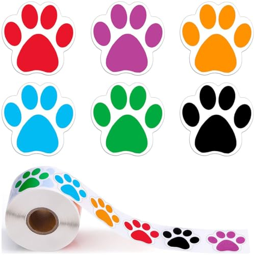 TNSRAY Hunde Pfoten Druck Aufkleber, 2 Stück Rolle Pfotenaufkleber Bunte, Aufkleber Hundepfoten, Bärentatze Etiketten Aufkleber für Scrapbook Craft Labels Wandtattoos Dekoration