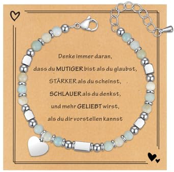 TOLOWOBK Chakra Armband Geschenke für Mädchen Edelstein Perlenarmband Herz Charm Perlen Armbänder Heilsteine Armband Damen Mädchen Einschulung Geburtstag Geschenke für Tochter Enkelin Freundin Nichte