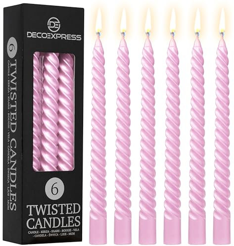 DECO EXPRESS Stabkerzen Set 3er oder 6er Tropffreie Stabkerzen Gedrehte Spiralkerzen Bunte Kerzen Brenndauer 6 Stunden Unparfümiert (Roségold – 6er-Pack)