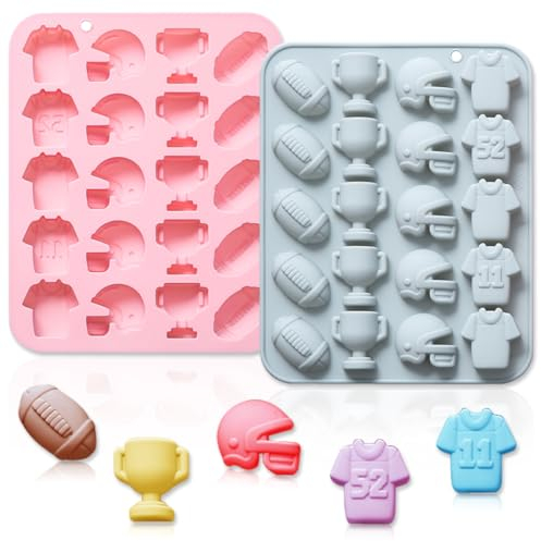 2 Pack American Football Themed Silicone Molds, 20 Cavity 3D Rugby Football Team Helmet Trophy DIY Silicone Cake Mould Tray Baking Tools for Chocolate Candy Pudding Soap Candle Resin Polymer Clay