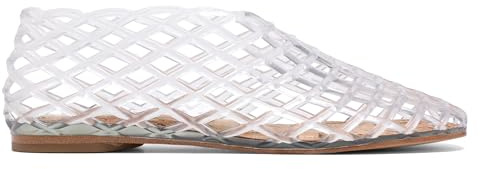 Red Jelly Mesh Ballet Flats for Women Adult Clear Hollow Jelly Sandals Beach Ballerina Jellies Shoes, White, 7
