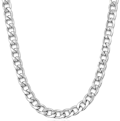 Clyhon Herren Damen Panzerkette Halskette, 7mm breit Edelstahl Vergoldet/Silber Kubanische Kette Goldkette Silberkette Hip-Hop Kette Halskette Länge 65cm