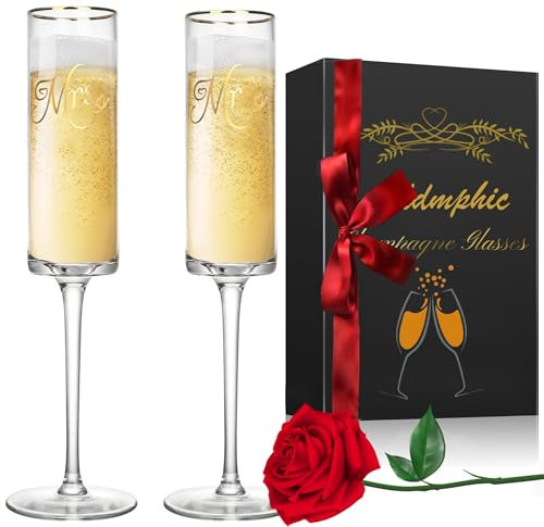Champagne Flutes 210ml /7.1oz, Crystal Champagne Glasses, Elegant Wine Glasses Prosecco Glasses, Clear Sparkling Champagne Glasses Set of 2, for Anniversary, Party, Wedding, Gift, Dishwasher Safe
