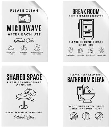 Andaz Press 4 Pack 4x5 Bathroom and Kitchen Rules Sign Break Room Essentials, Please Clean Up After Yourself Sign Breakroom Decor For Refrigerator, Microwave, Office Kitchen, Keep Bathroom Clean Sign