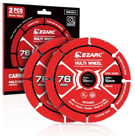 EZARC Carbide Multi Wheel Trennscheiben 76mm × 22.2mm, Trennscheiben für Holz, Holz mit Nägeln, Laminat, Kunststoff, Gips, 2er-Pack