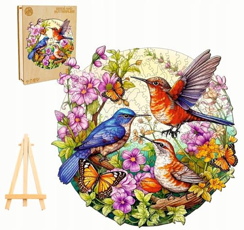 PASJO - Holzpuzzle Erwachsene mit Vögelmotiv 290 Teile 34x33,1 cm - Geschenkidee für Kinder - Holz Puzzle Vögel - Einzigartige Tierförmige Holz-Puzzle - Creative Jigsaw aus Holz für Erwachsene