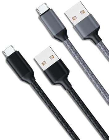 MAS CARNEY Cable USB C, [0.9M+1.8M/Lot de 2], USB A vers USB C Charge Rapide 2.4A, Cable Chargeur USB C Cable Compatible avec iPhone 16/15/15 Pro, Samsung S22/S21/S20/S10/S9, Xiaomi, Sony - Noir/Gris