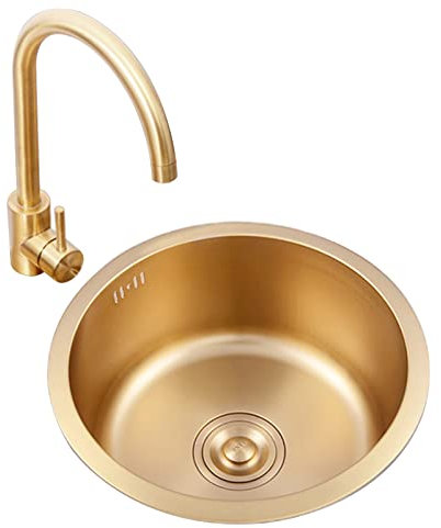 XUTNZA Fregaderos Acero Inoxidable y Grifo Cocina Redondo Redondo y Accesorios Barra/D/40 * 40 * 19Cm