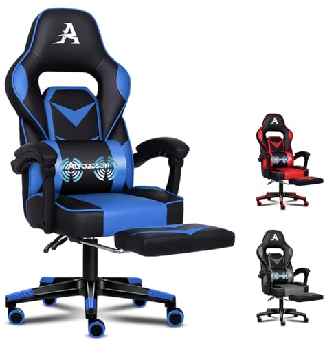 ALFORDSON Silla Gamer o Gaming Profesional,Silla de Oficina para Juegos con 2 Puntos de Masaje, Ergonómica, Altura Regulable y Respaldo reclinable, Ejecutivo de Carreras,Asiento de computadora, Azul