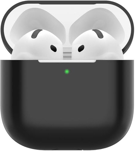 Nemteur Custodia per Airpods 4, Case Protettiva Sottile in Silicone per AirPods 4th 2024 (USB-C) Cover in Silicone Visibile con LED Frontale, Nero