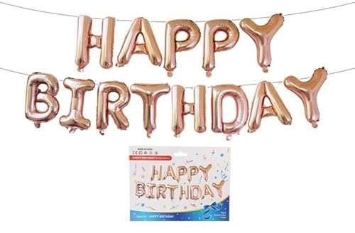 Volunx Happy Birthday Rose Gold 40.6 cm Folienballon Buchstaben Luftballons Banner Kit Hängende Alphabet Party Dekorationen für Erwachsene und Kinder