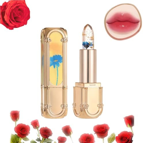 Bebuyby Flower Color Changing Lipstick,Rouvenor Long-lasting Moisturizing Flower Jelly Color-Changing Lipstick,Clear Magic Color Jelly Lipstick (01Blue Enchantress, 1)