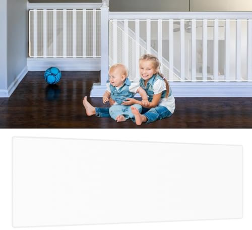 Aufun Kinder Sicherheitsnetz, Baby Balkon Geländer Treppenhaus Schutznetz, 200Lx90H cm Erhöhtes Langlebiger Treppenschutznetz Treppengeländer Zaun Mesh-Schutznetz für Kinder Haustiere, Weiß